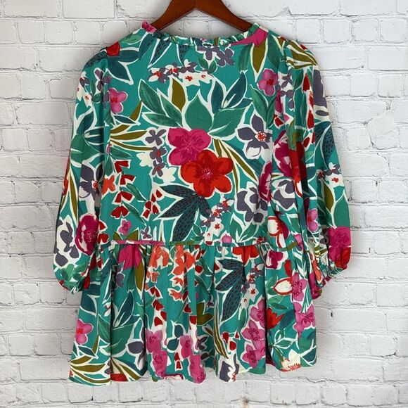 Umgee Vibrant Floral Blouse - Green and Red Small - Picture 9 of 9